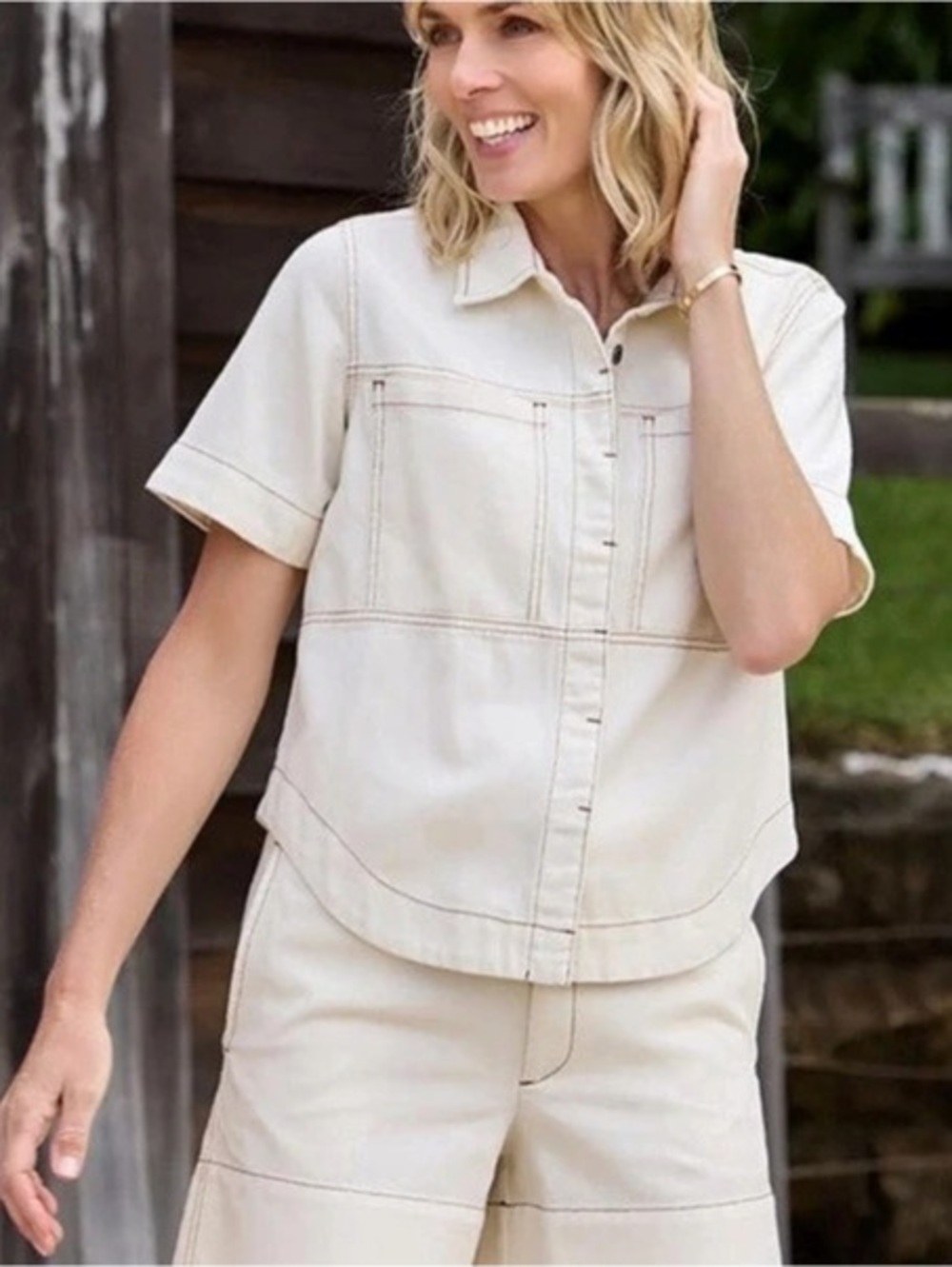 MAYE Sadie Denim Shirt in Cream size XL